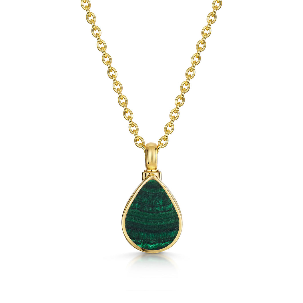 Teardrop Malachite Ashes Urn Necklace - Gold