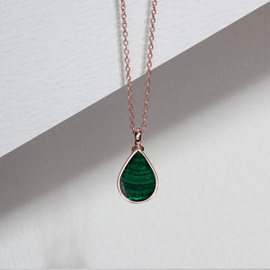 Teardrop Malachite Ashes Urn Necklace - Rose Gold