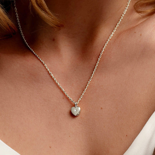Tiny Crystal Heart Urn Ashes Necklace – Silver