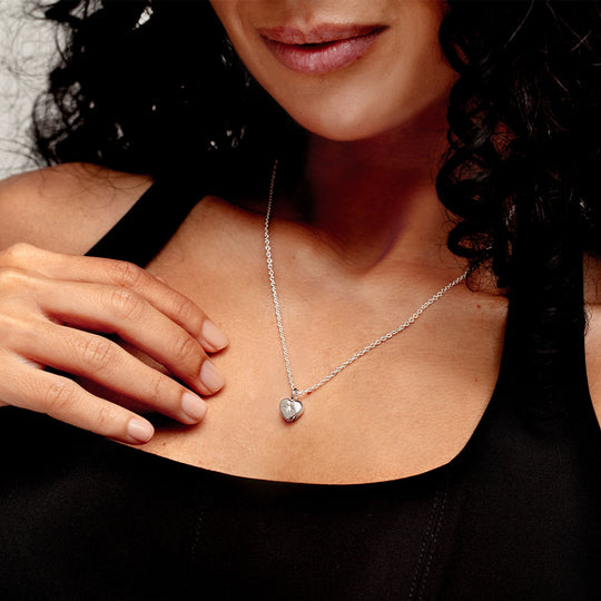 Tiny Crystal Heart Urn Ashes Necklace – Silver