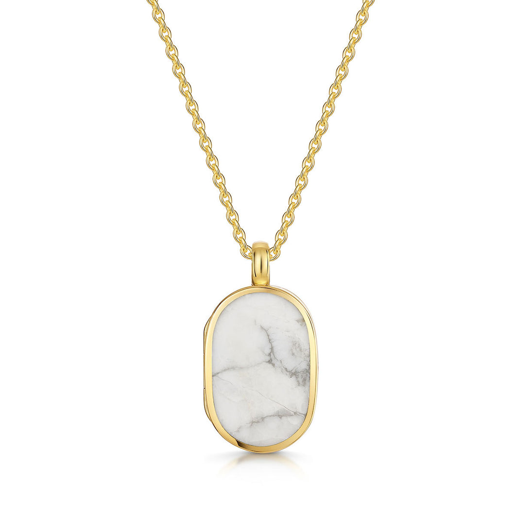 Small Howlite Dog Tag Locket - Gold