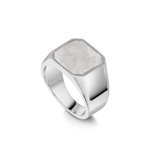 Men's Octagonal Signet Ashes Resin Ring - Silver