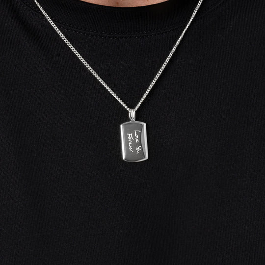 Wide Ingot Men's Handwriting Necklace - Silver