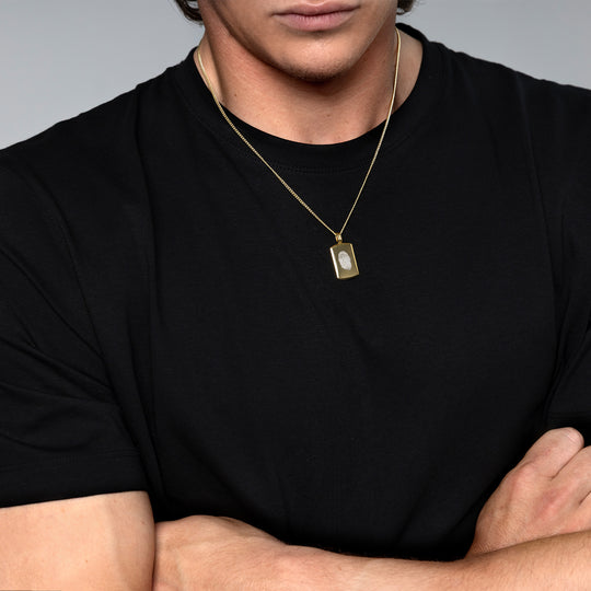 Fingerprint Wide Ingot Men's Necklace - Gold