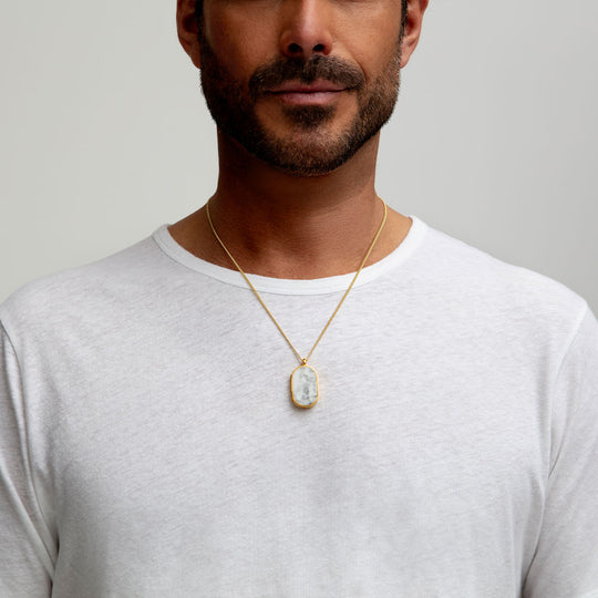 Men's Large Howlite Dog Tag Locket - Gold