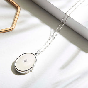 Oval Locket With Clear Crystal - Silver