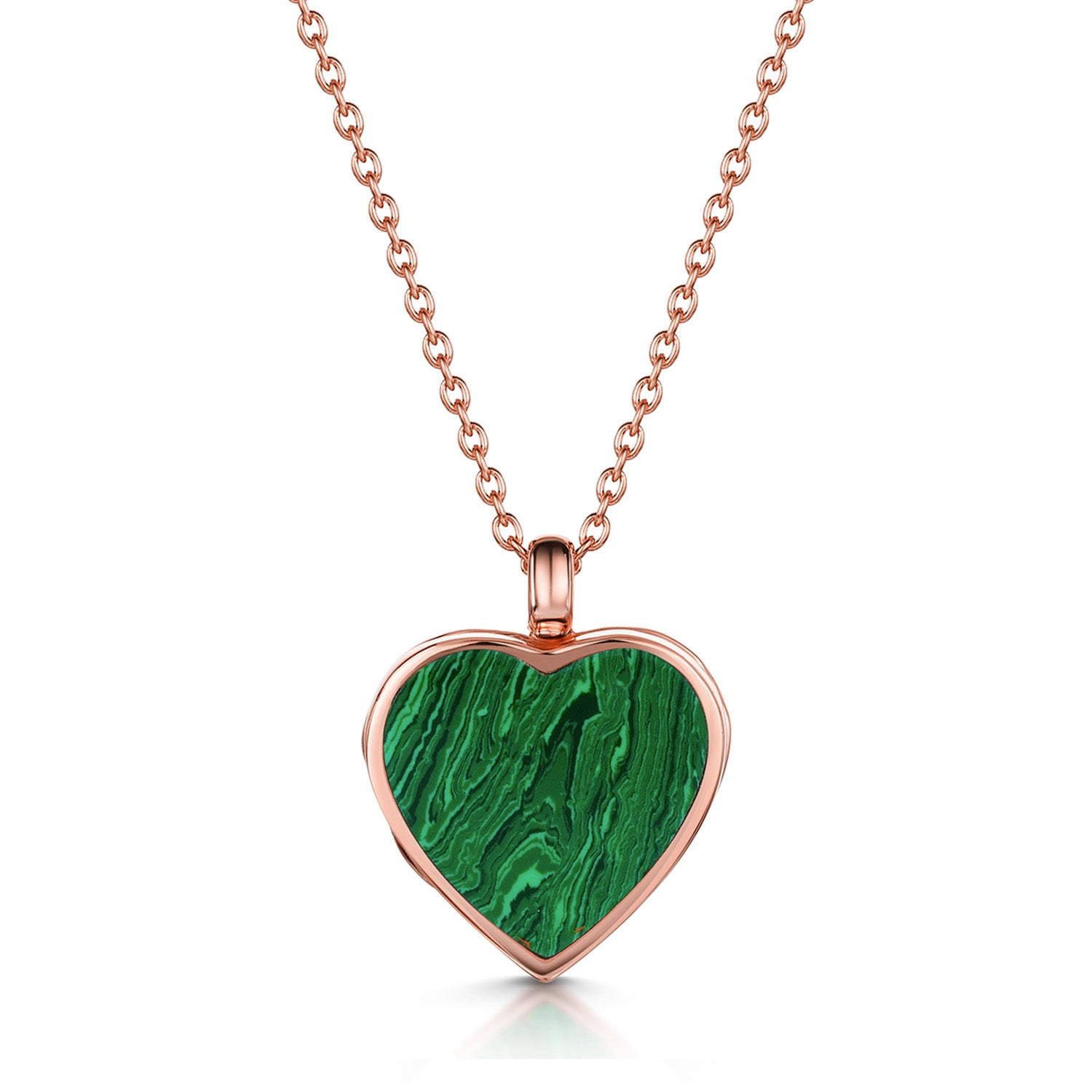 Malachite Personalised Heart Locket – Rose Gold