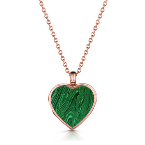 Malachite Personalised Heart Locket – Rose Gold