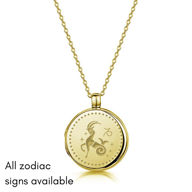 Zodiac Round Locket – Gold