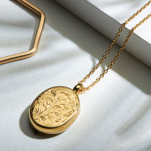 Load image into Gallery viewer, Large Oval Scroll Gold Locket
