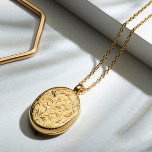 Large Oval Scroll Gold Locket