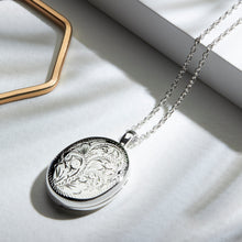 Load image into Gallery viewer, Large Oval Scroll Silver Locket
