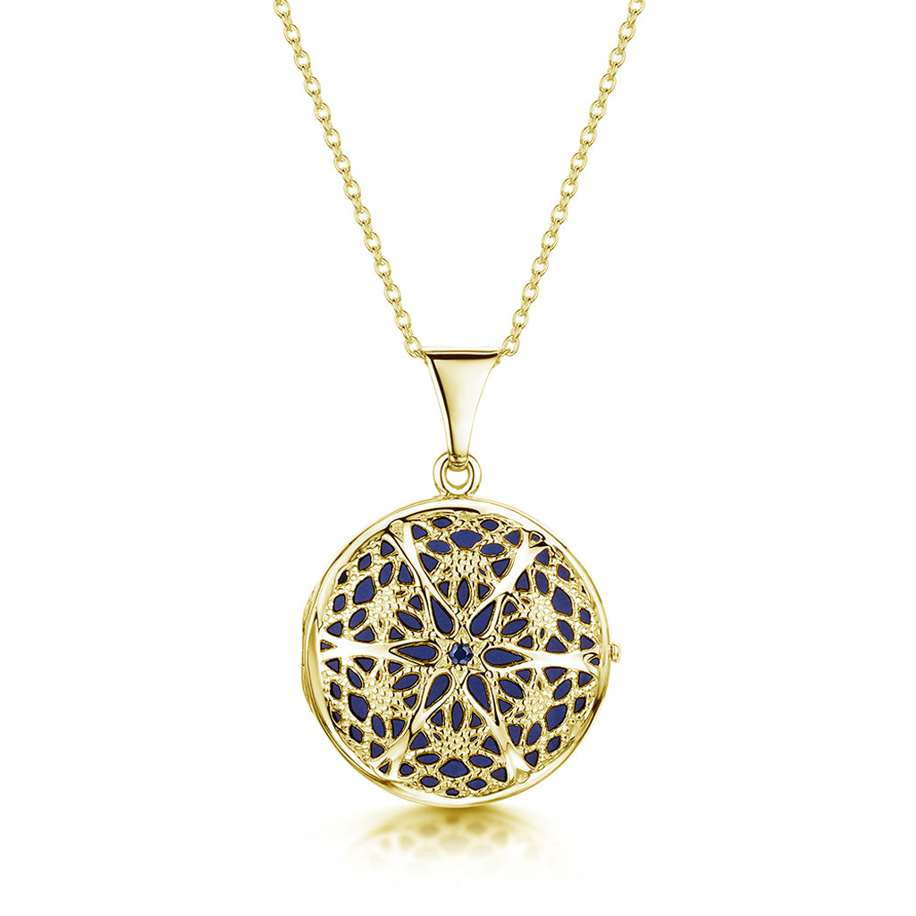 Round Filigree Locket Sapphire Stone