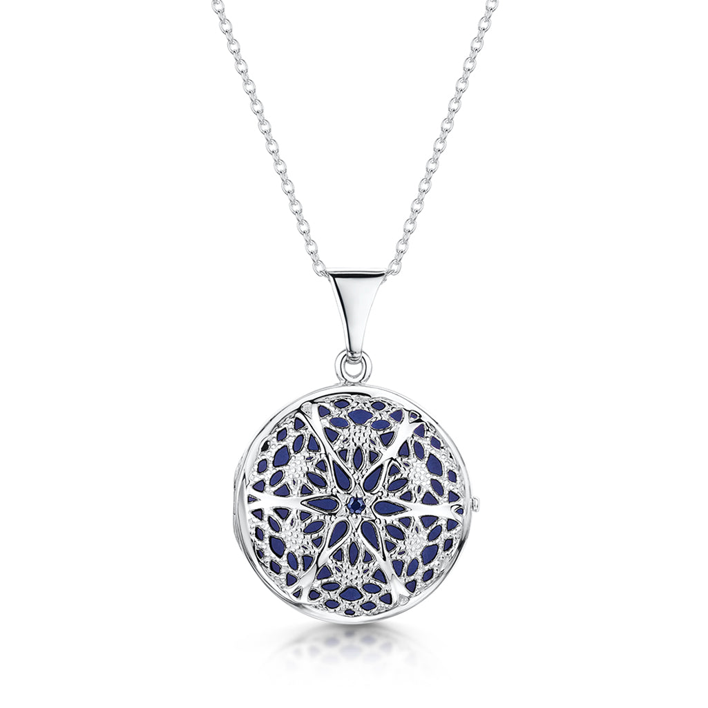 Round Filigree Locket Sapphire Stone