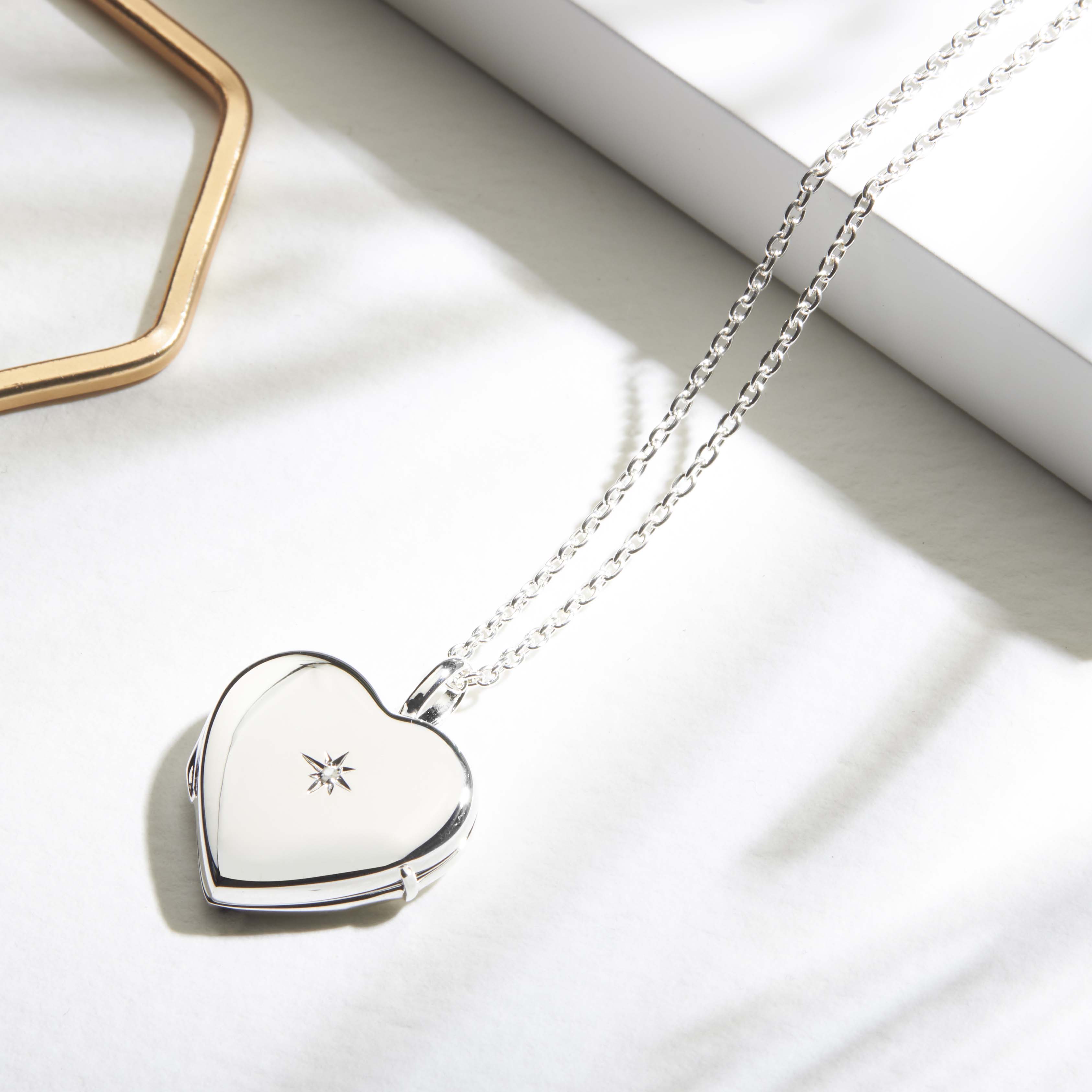 Diamond Set Personalised Heart Locket – Silver