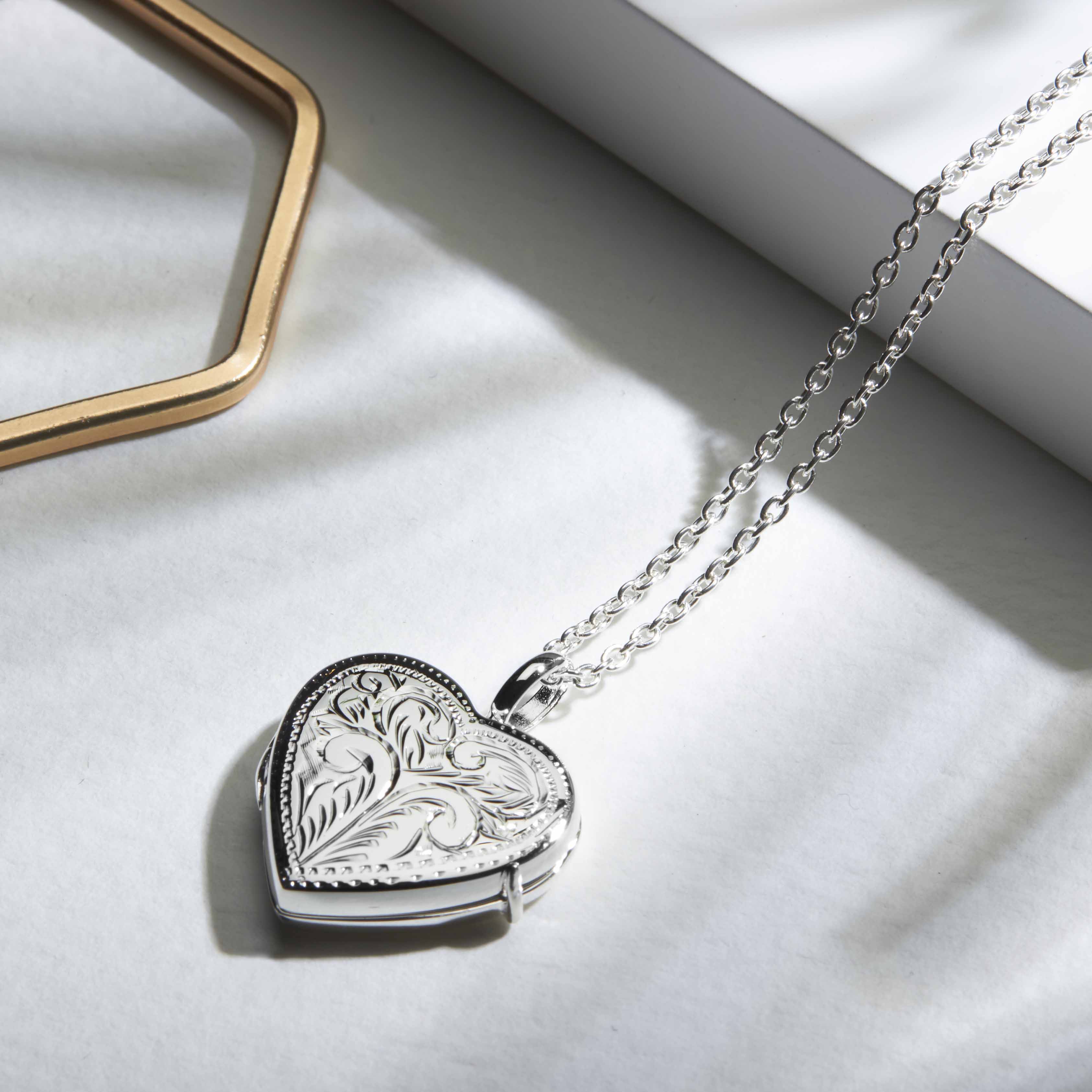 Full Scroll Heart Engraved Locket – Silver