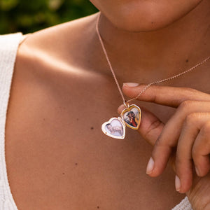 Pink Mother of Pearl Heart Locket - Rose Gold