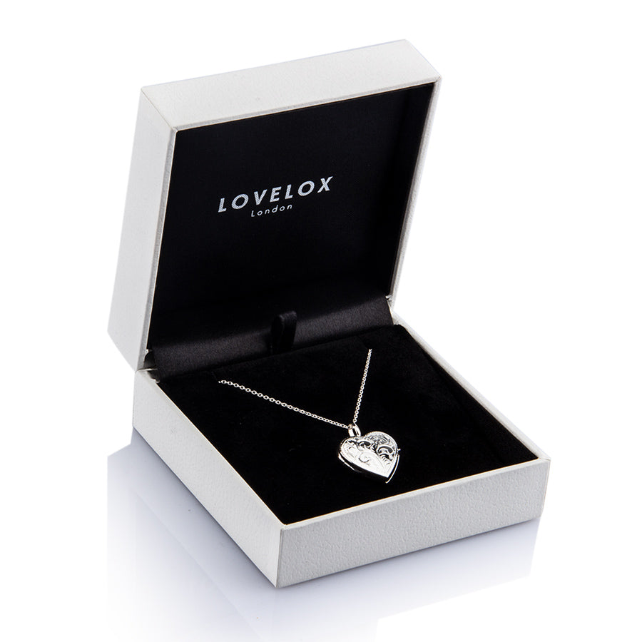 Full Scroll Heart Engraved Locket – Silver