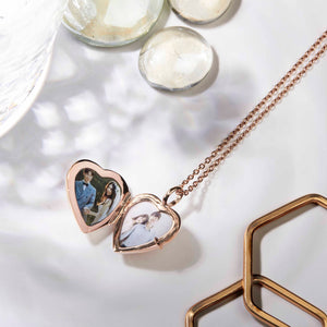 Pink Mother of Pearl Heart Locket - Rose Gold