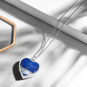 Lapis Lazuli Modern Heart Locket – Silver