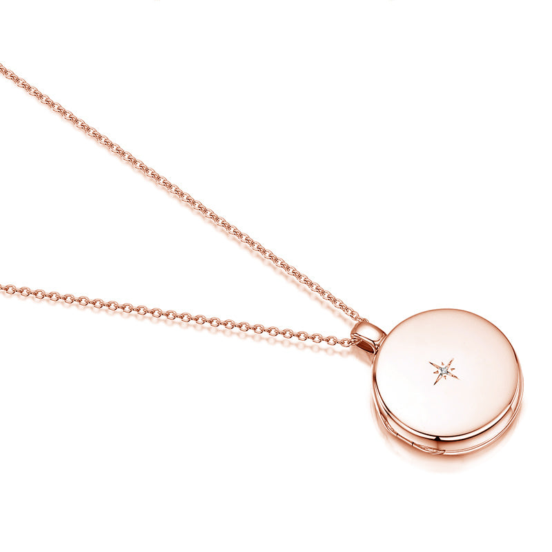 Diamond Round Engraved Locket – Rose Gold