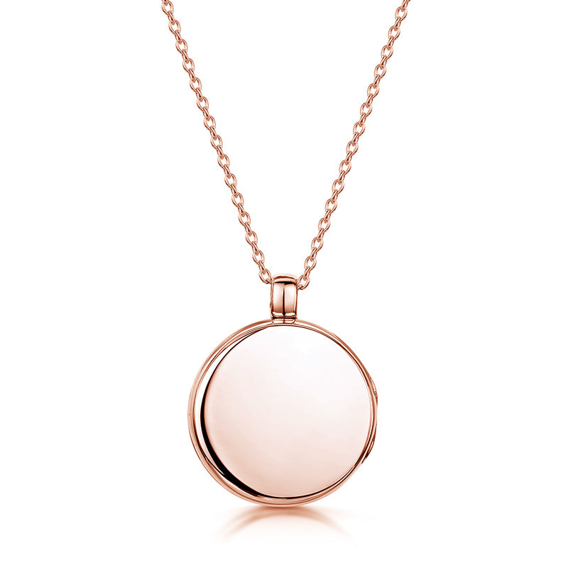 Diamond Round Engraved Locket – Rose Gold