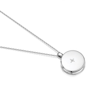 Diamond Round Engraved Locket – Silver