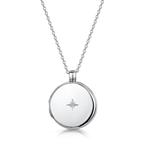 Diamond Round Engraved Locket – Silver