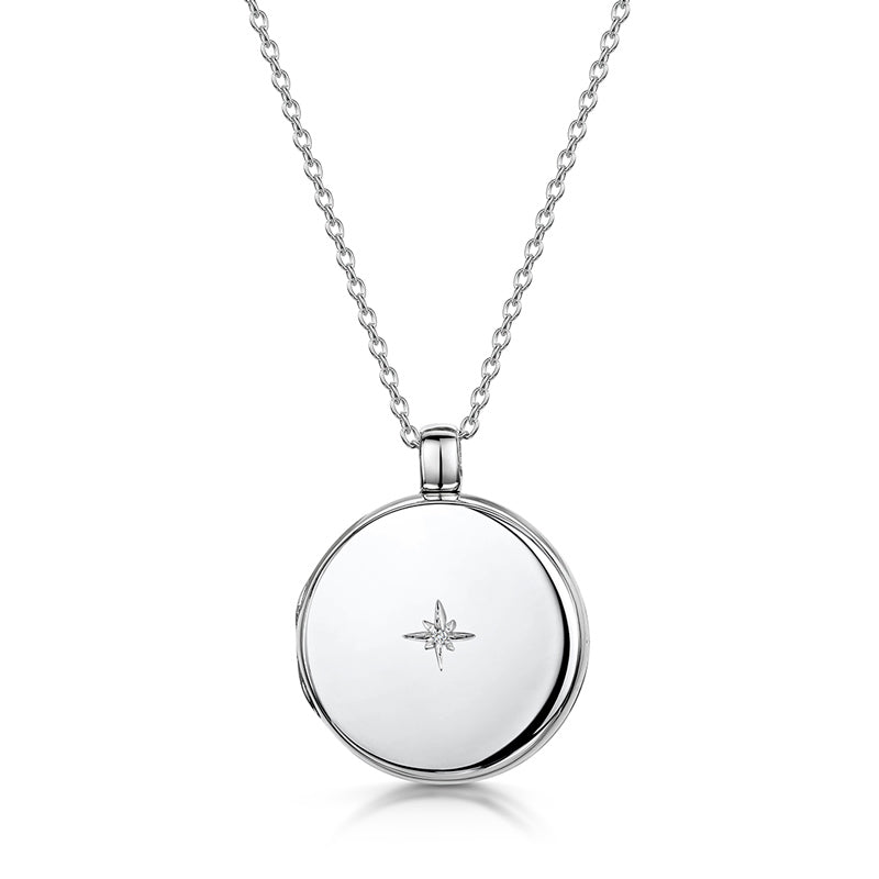 Diamond Round Engraved Locket – Silver