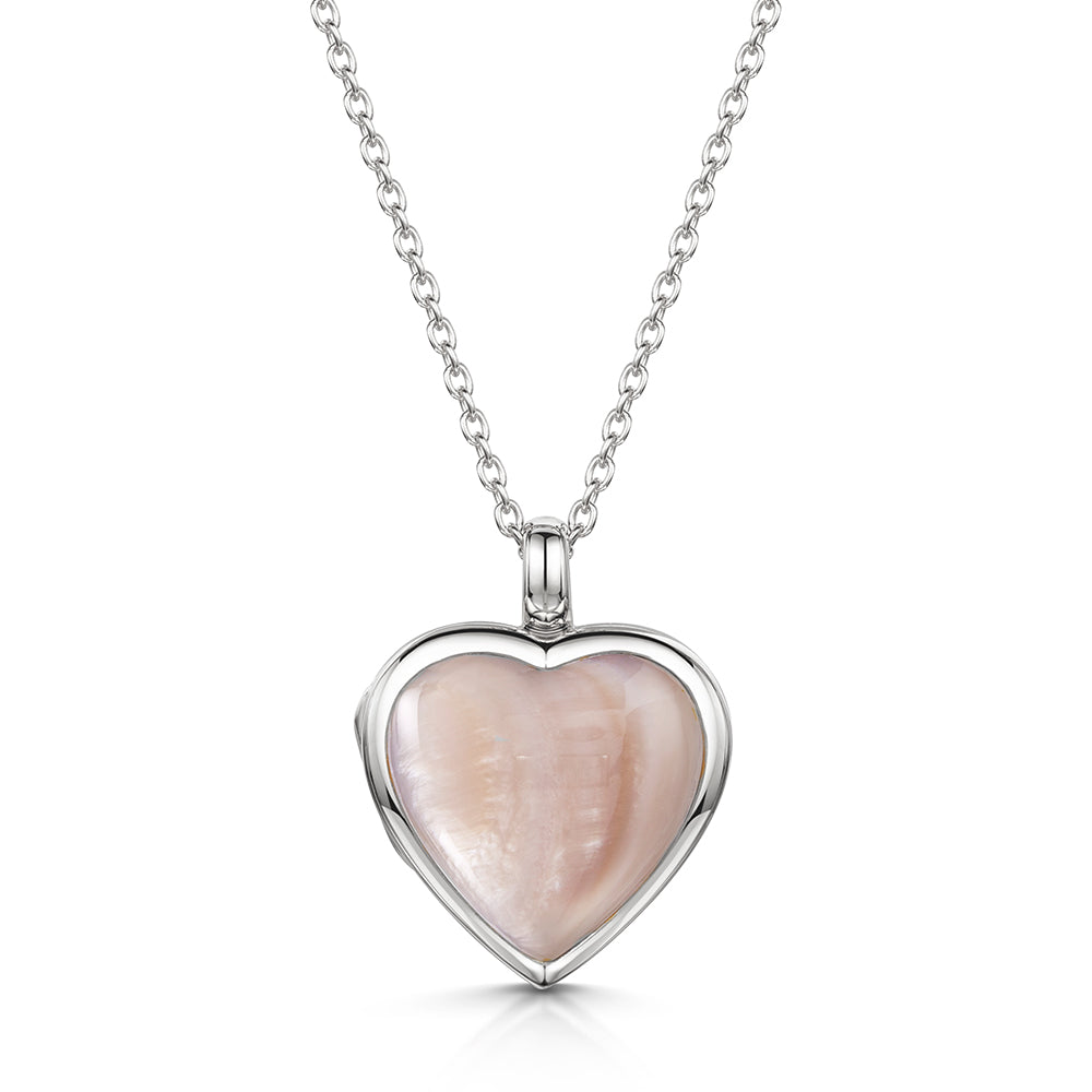 Pink Mother of Pearl Heart Locket - Silver