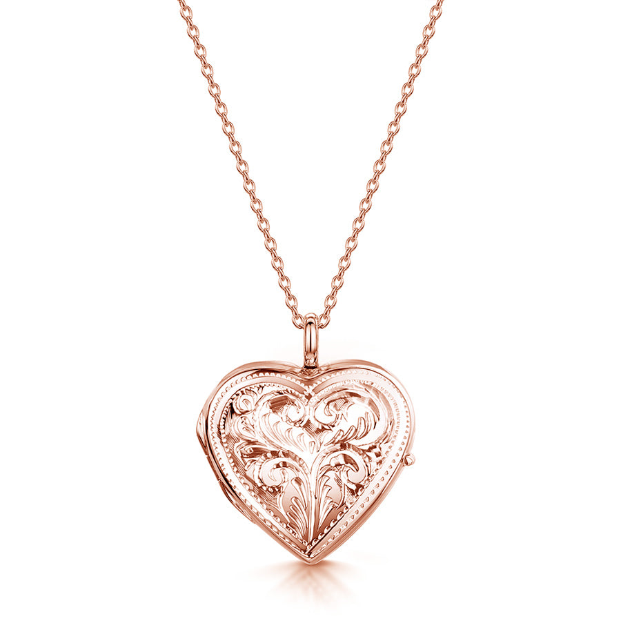 Full Scroll Heart Engraved Locket – Rose Gold