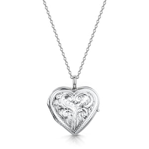 Full Scroll Heart Engraved Locket – Silver