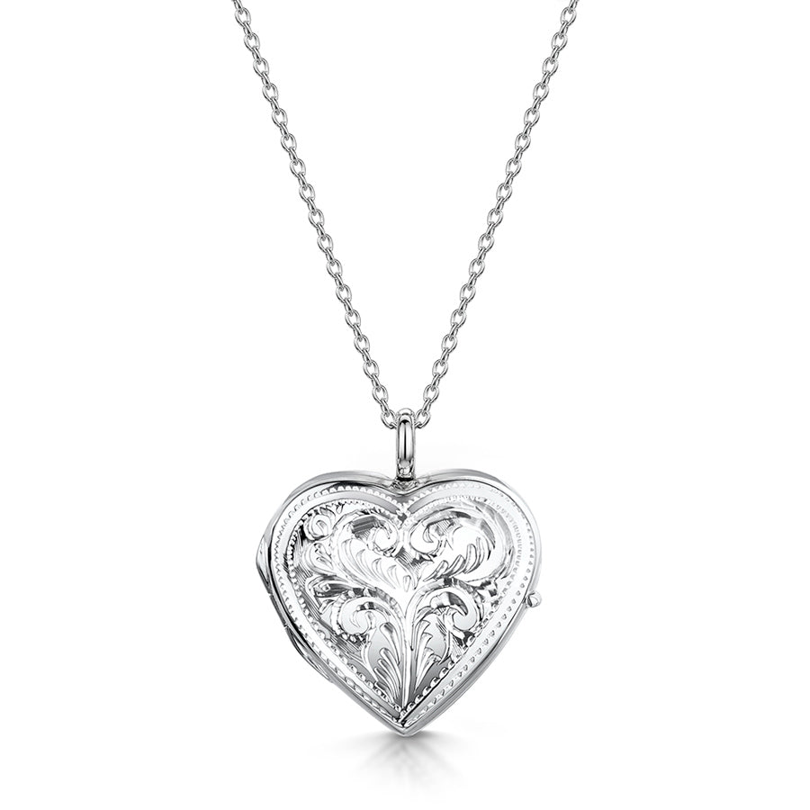 Full Scroll Heart Engraved Locket – Silver