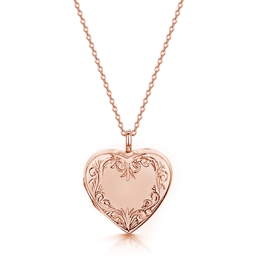 Scroll Heart Rose Gold Locket