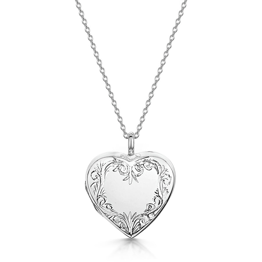 Scroll Heart Silver Locket