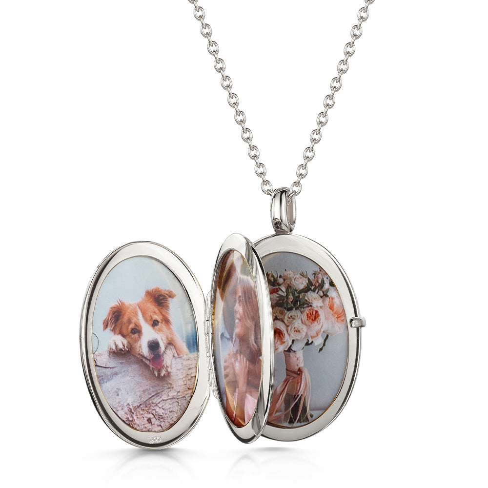 4 Photo Personalised Oval Locket – Silver