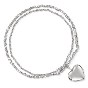 Rope Chain Heart Locket Bracelet -Silver