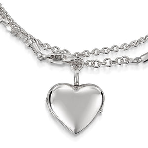 Rope Chain Heart Locket Bracelet -Silver