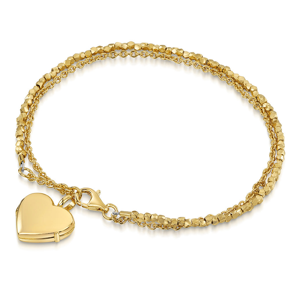 Gold Nugget Heart Locket Bracelet