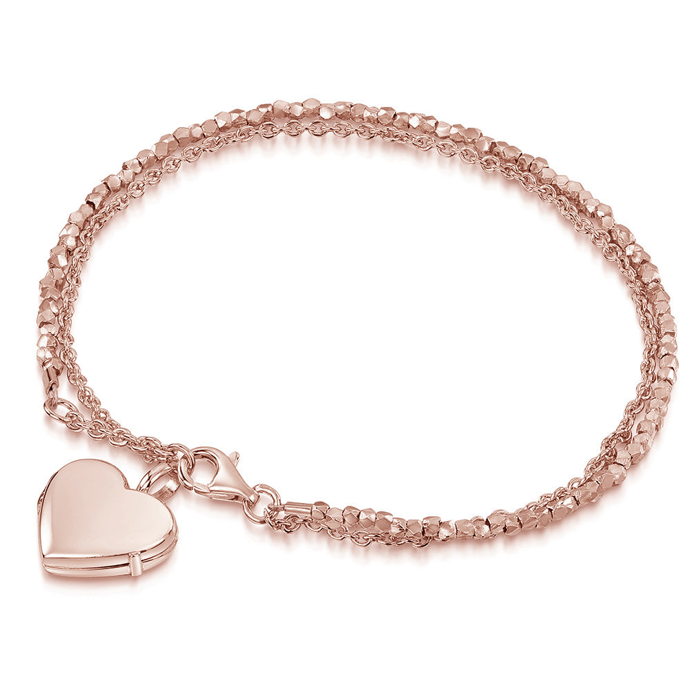 Rose Gold Nugget Heart Locket Bracelet