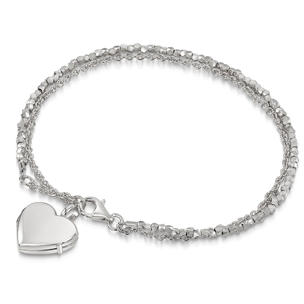 Silver Nugget Heart Locket Bracelet