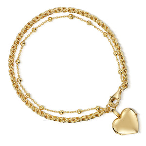 Rope Chain Heart Locket Bracelet - Gold