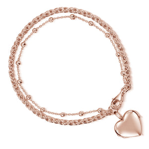 Rope Chain Heart Locket Bracelet - Rose Gold