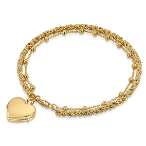 Rope Chain Heart Locket Bracelet - Gold