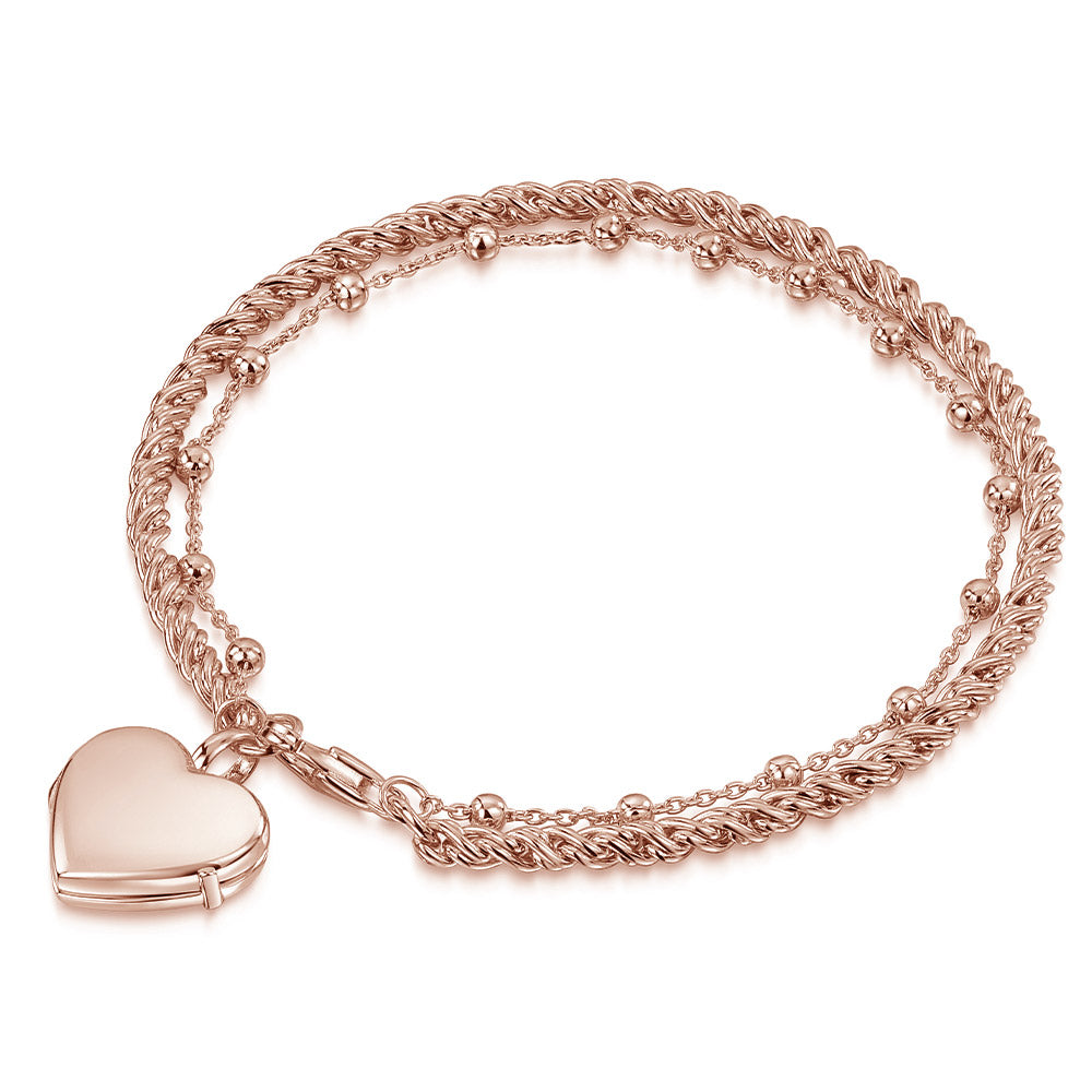 Rope Chain Heart Locket Bracelet - Rose Gold