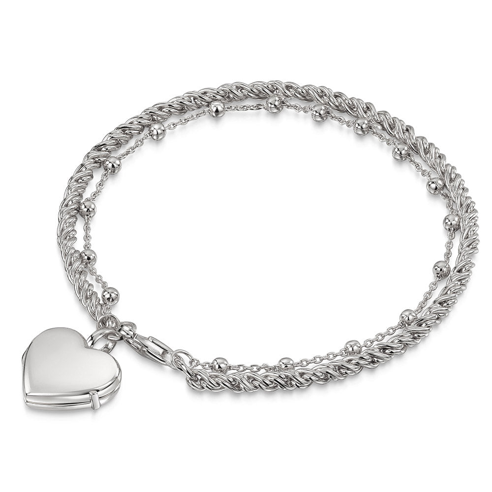 LOVELOX Silver Rope Chain Heart Locket Bracelet