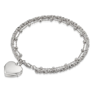 Rope Chain Heart Locket Bracelet -Silver