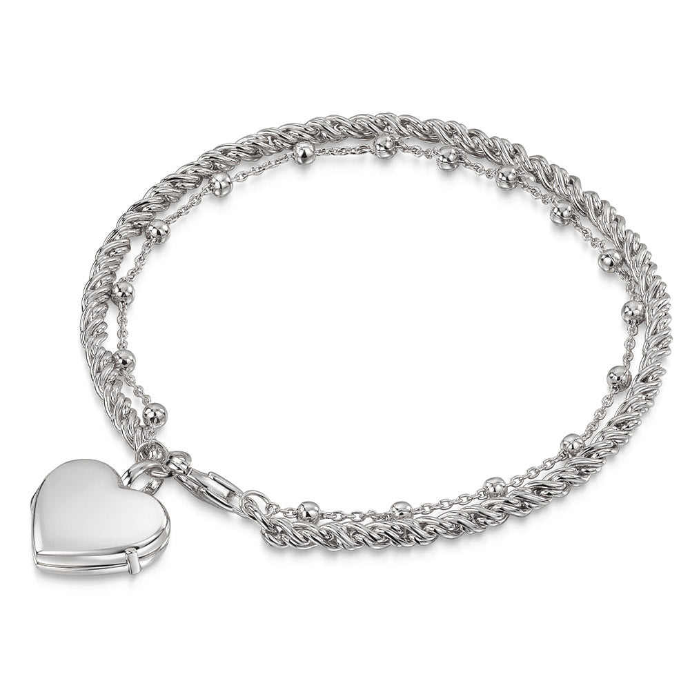 Rope Chain Heart Locket Bracelet -Silver