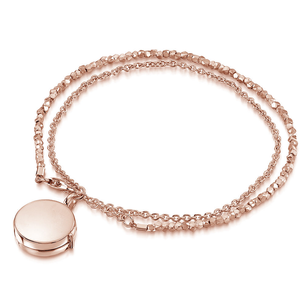 Rose Gold Nugget Round Locket Bracelet