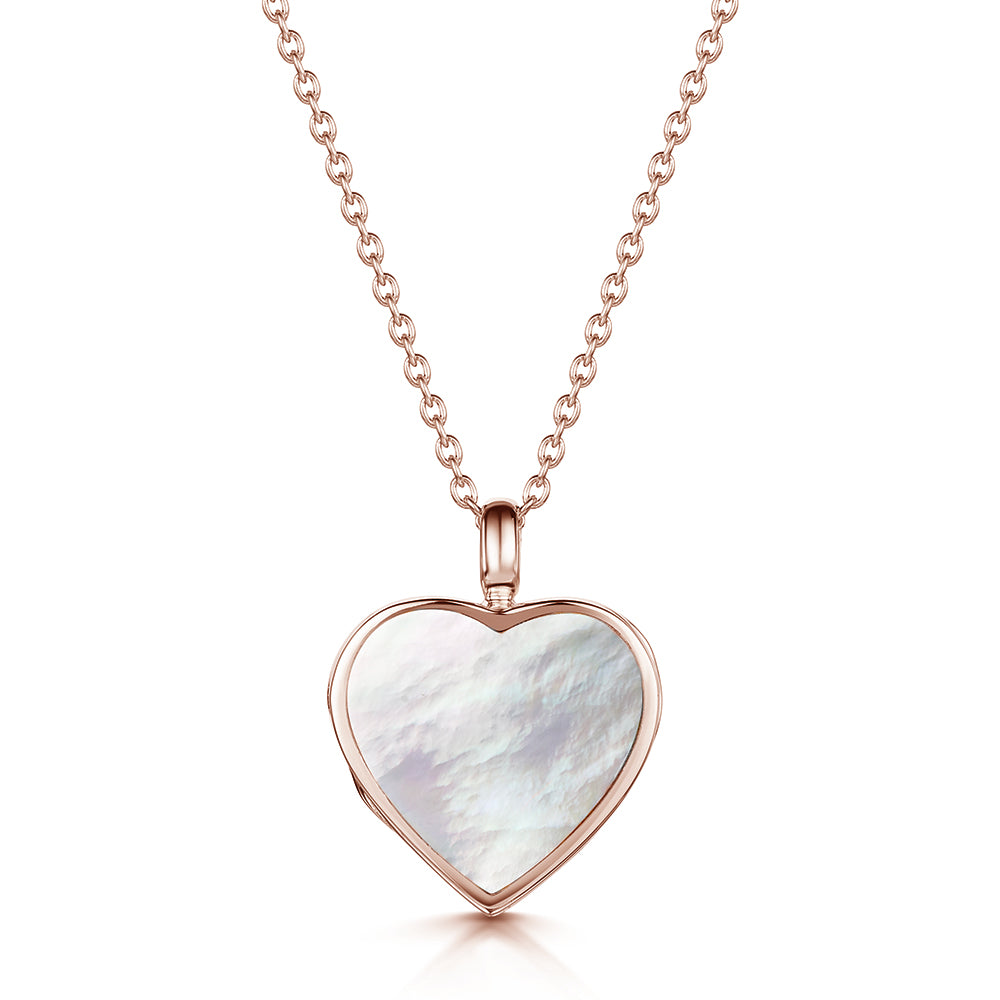 Mother of Pearl Modern Heart Locket – Rose Gold
